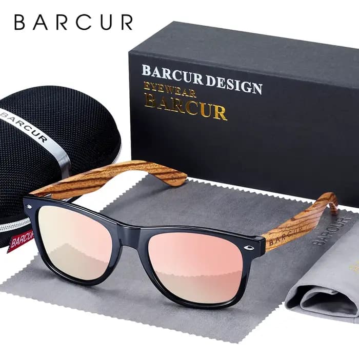 BARCUR-Lunettes de soleil en bois de zèbre naturel pour hommes et femmes, lunettes polarisées, verre