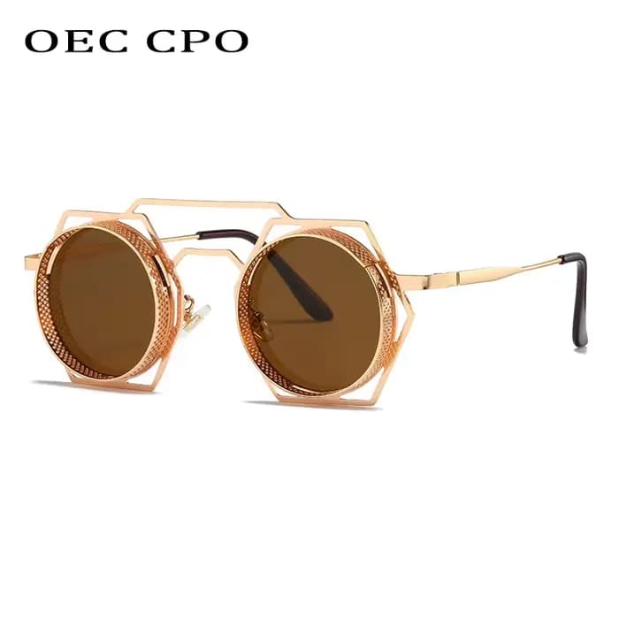 OEC CPO Steampunk lunettes de soleil rondes femmes hommes 2023 maille métallique personnalité lunett