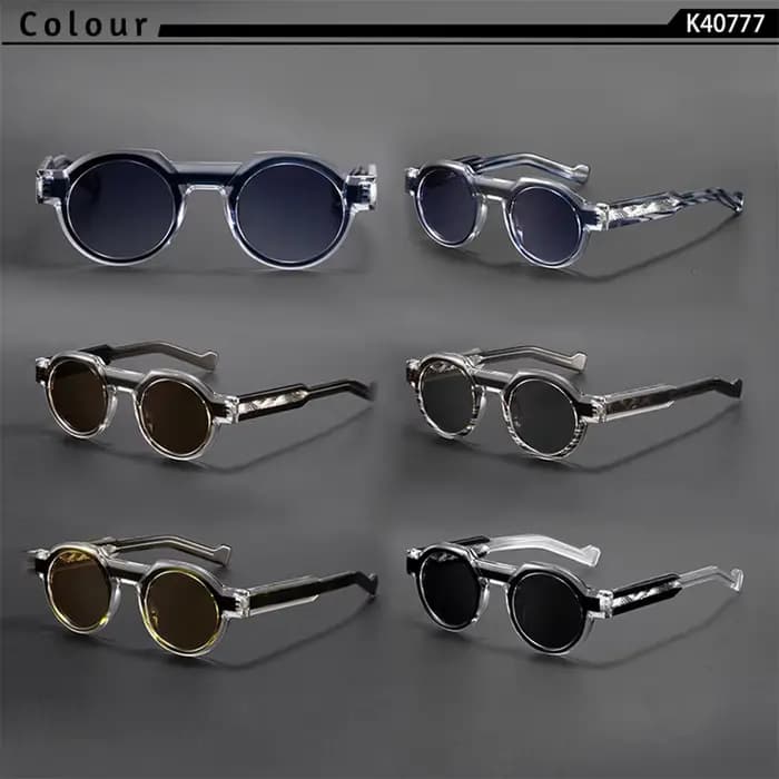 Lunettes de soleil rondes vintage CATERSIDE pour hommes, monture PC, branches avec insert central, m