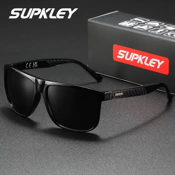 SUPKLEY Lunettes de soleil polarisées simples et décontractées avec monture carrée, résistantes aux