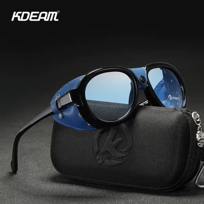 KDEAM luxe Steampunk pilote lunettes de soleil hommes et femmes en cuir souple bouclier lunettes UV4