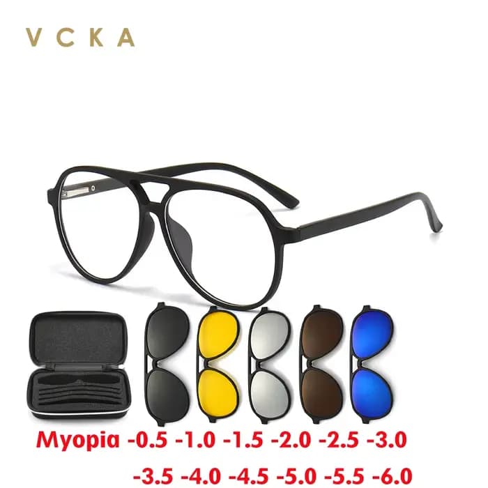 VCKA 6 In1 pilote lunettes de soleil polarisées myopie 2025 nouvelle pince magnétique hommes femmes