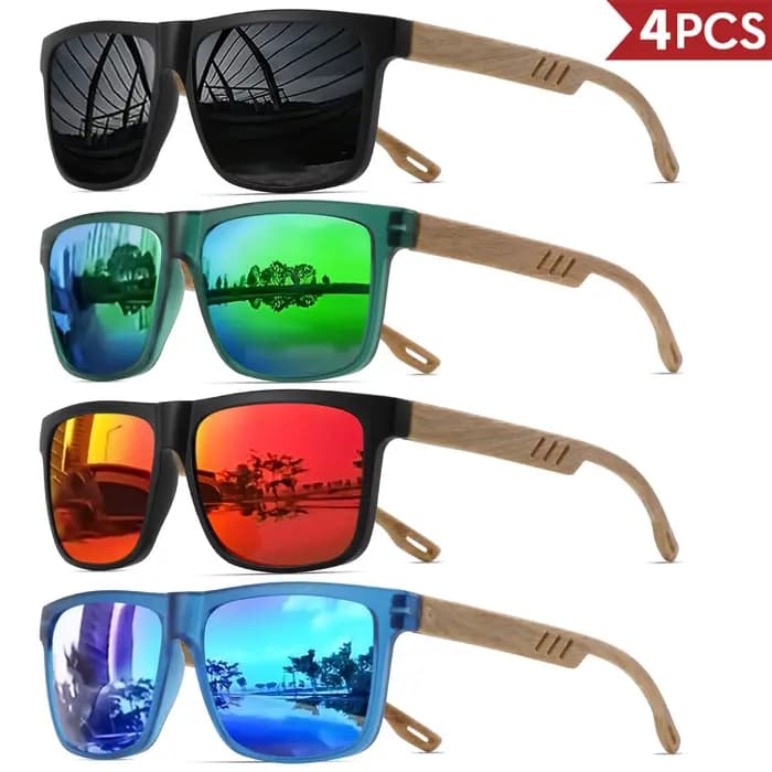 Lunettes de soleil à charnière à ressort en grain de bois, monture carrée rétro classique, confort u