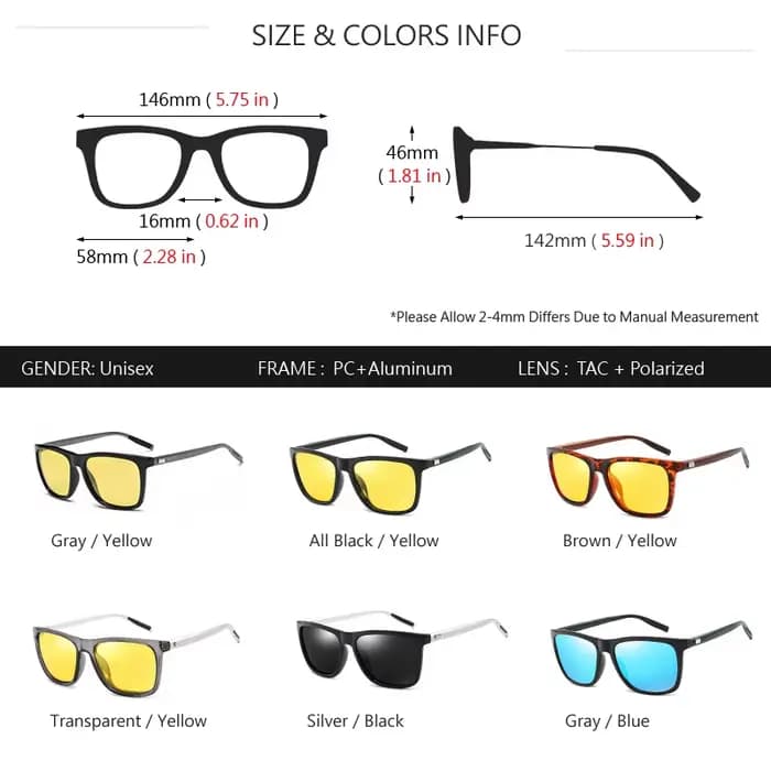 AOWEAR HD lunettes de Vision nocturne polarisées pour femmes carré jaune lunettes de conduite de nui