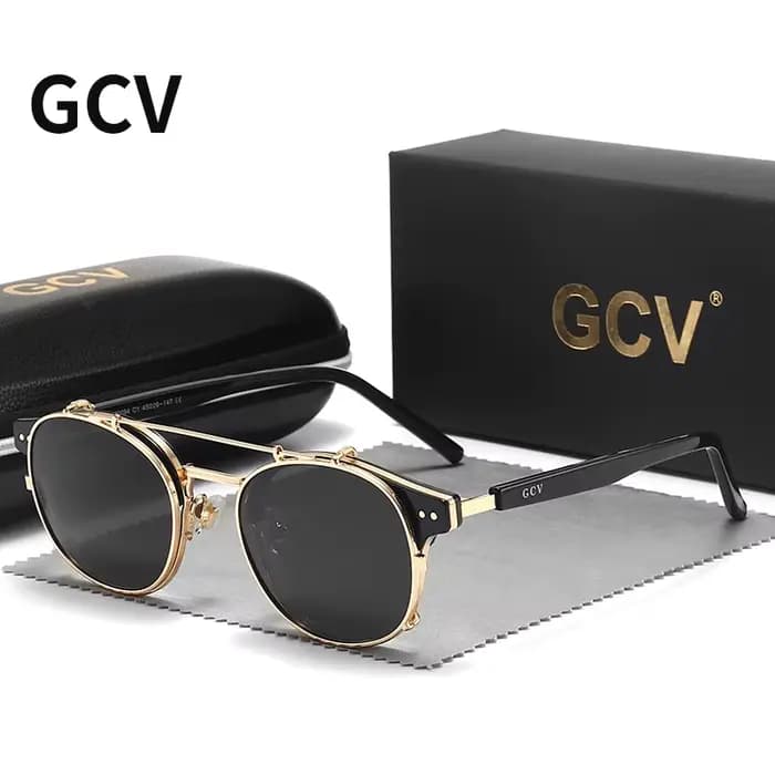 GCV Double couche lentille amovible lunettes de soleil les lunettes Blu-Ray acétate gothique rétro S