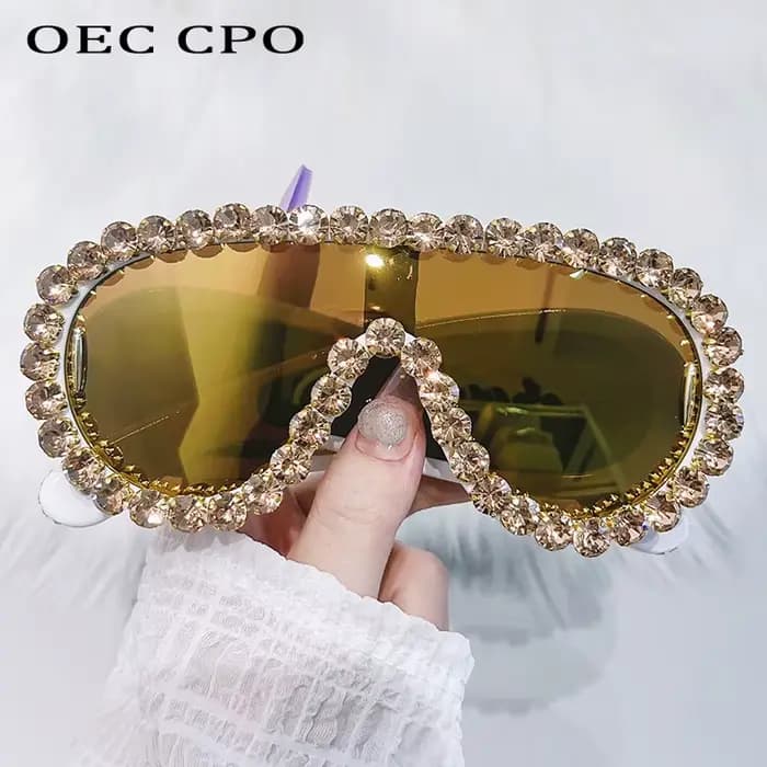 Diamants brillants Y2K lunettes de soleil femmes luxe surdimensionné une pièce lunettes de soleil lu