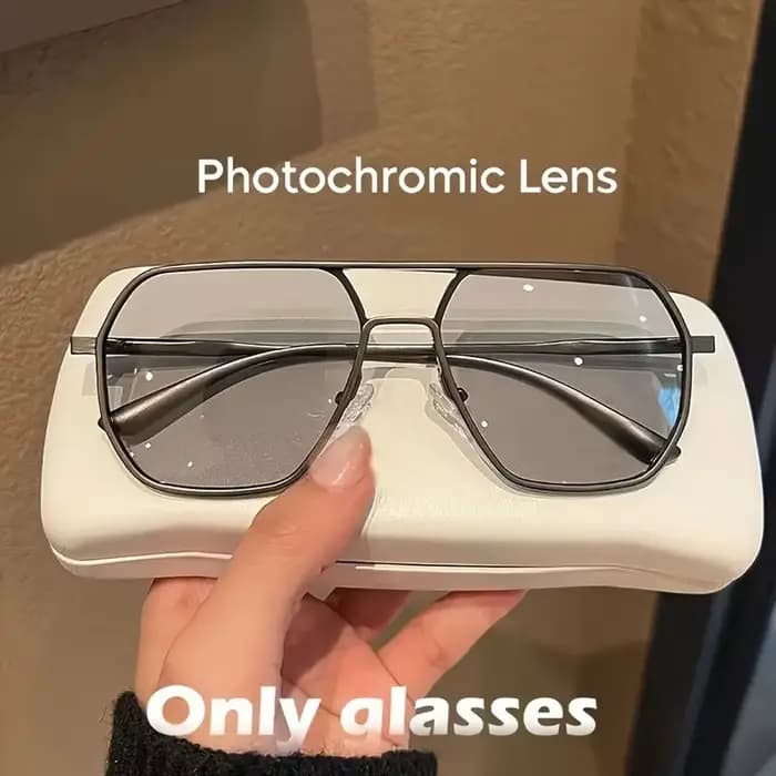 Lunettes photochromiques polarisées carrées, monture métallique pour hommes et femmes, idéales pour