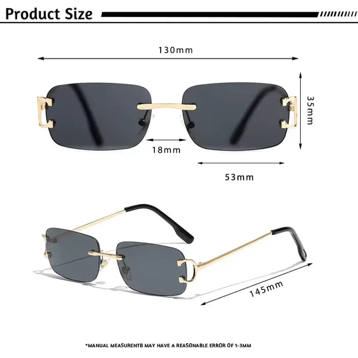 CATERSIDE bleu rectangulaire lunettes de soleil hommes sans monture en métal mode carré lunettes de