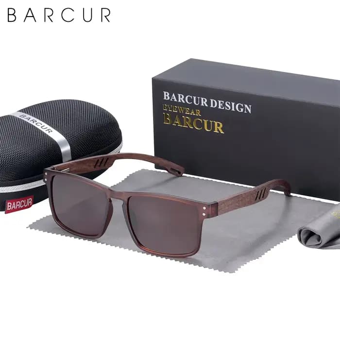 BARCUR-Lunettes de soleil polarisées en bois naturel pour hommes, lunettes carrées originales, lunet