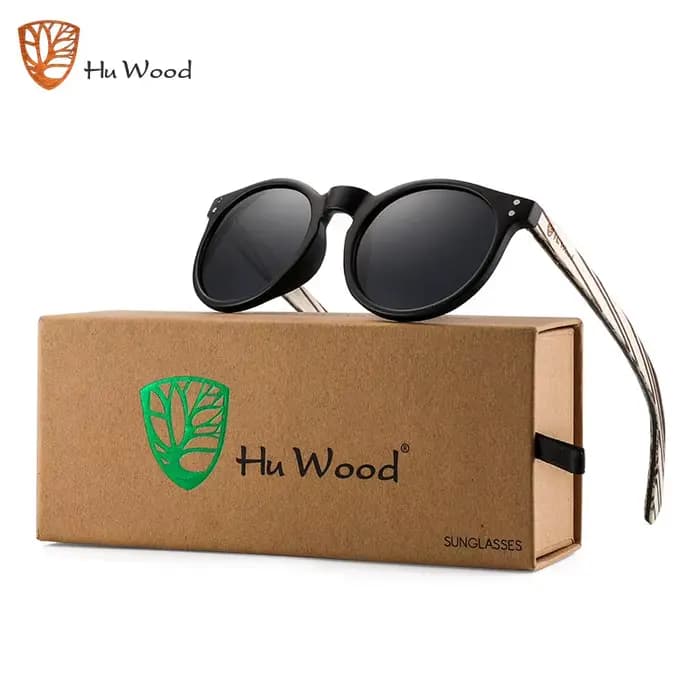 Hu bois lunettes de soleil rondes pour hommes polarisées rose Uv400 lentille lunettes de soleil femm