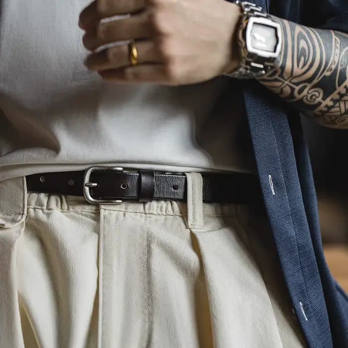Maden hommes nouveau rétro noir couleur unie polyvalent quotidien en cuir véritable première couche