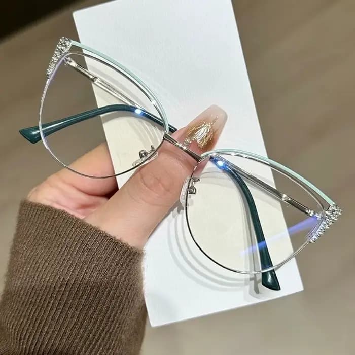 Lunettes Anti-lumière bleue cloutées en strass, monture métallique, monture carrée transparente, lun