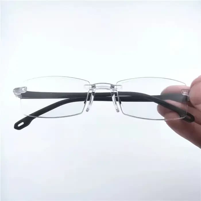 1 paire de lunettes de mode sans monture, verres transparents sans correction, à bords coupés