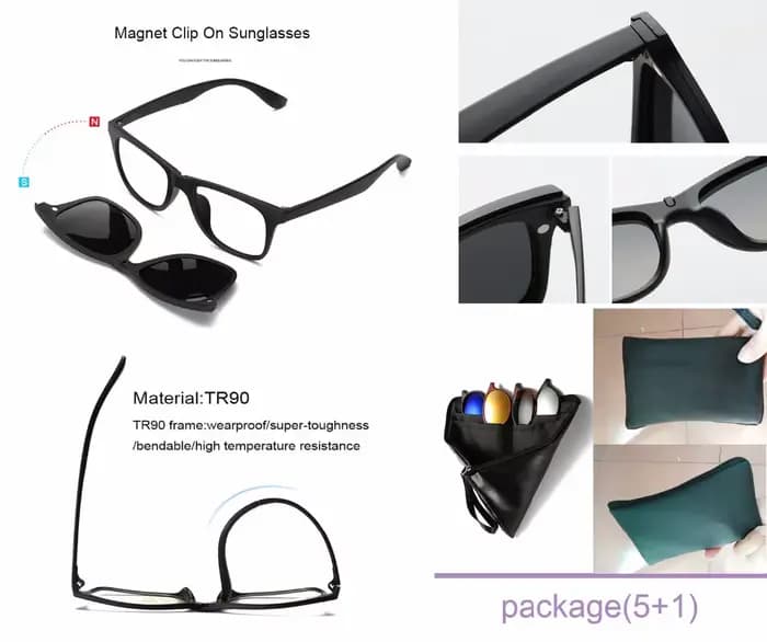 Lunettes de soleil à clip magnétique TR90 pour hommes et femmes, monture optique myopie avec 5 lenti