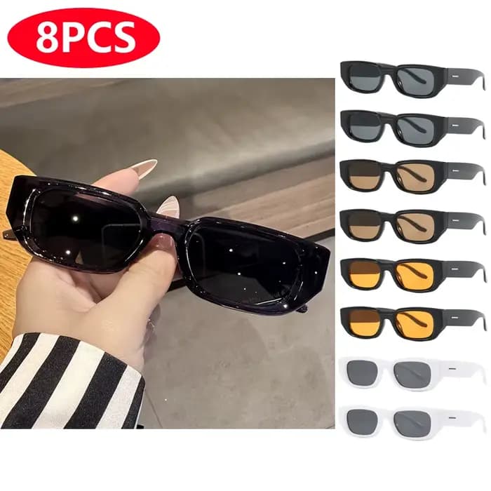 8 pièces mode rétro résistant aux UV lunettes de soleil femmes lunettes de soleil rectangulaires ens