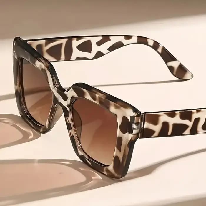 Lunettes carrées uniques à la mode pour femmes, imprimé léopard, verres dégradés élégants avec techn