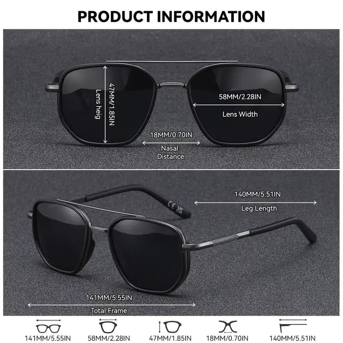 BARCUR-Lunettes de soleil polarisées pour homme, monture polygone, lentille TAC, design rayé délicat