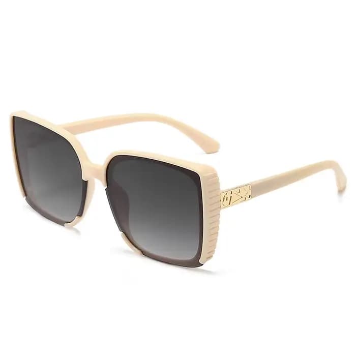 Nouvelles lunettes de soleil carrées élégantes de couleur beige à monture large - Lunettes de soleil