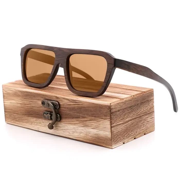 Lunettes de soleil rétro en bambou pour hommes et femmes, avec étui en bois, lunettes polarisées en