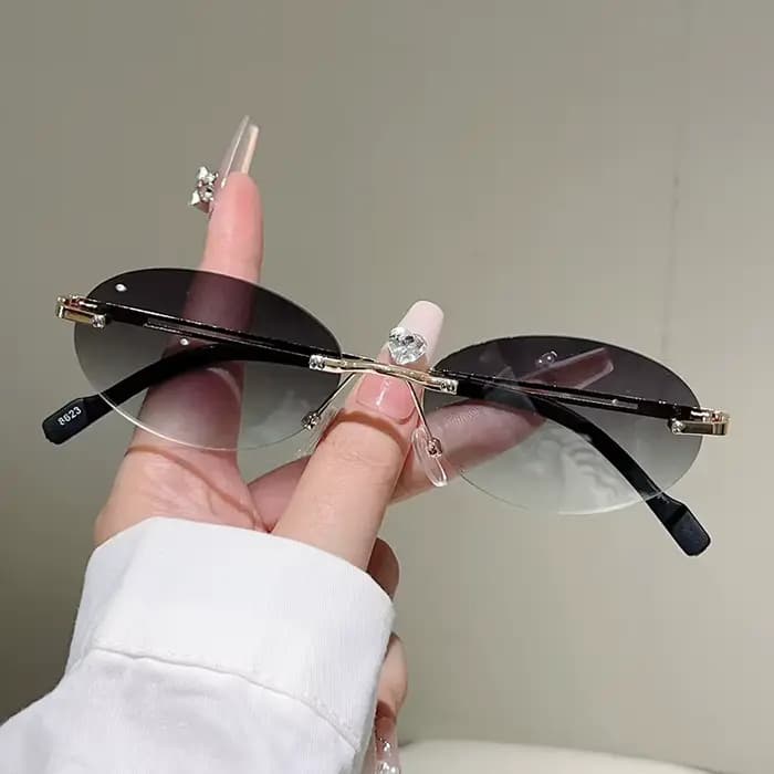Lunettes de soleil ovales sans monture tendance, dégradées, pour hommes et femmes, design vintage, d