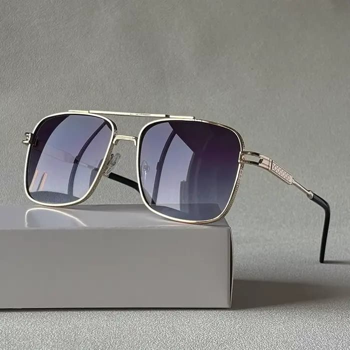 Lunettes de soleil carrées élégantes à Double pont, à grande monture, avec un Design de temple Uniqu