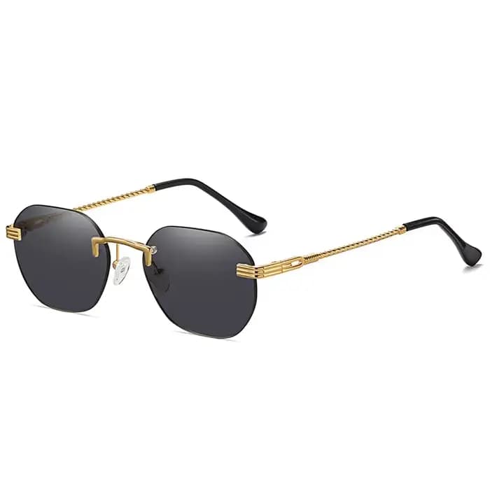 Lunettes de soleil sans cadre en métal doré pour femmes, verres dégradés sans bords, bleues, à la mo