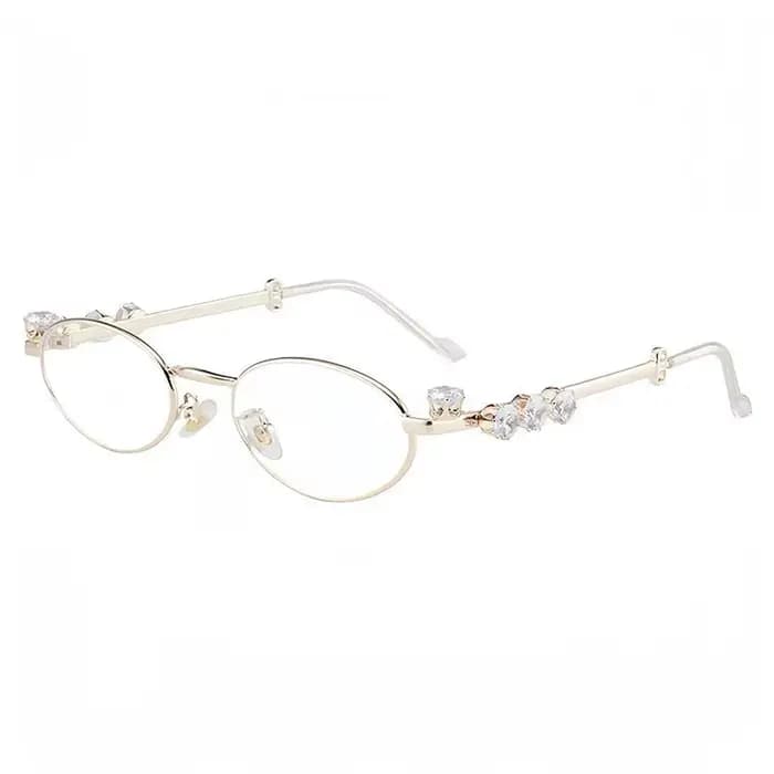 Lunettes de soleil ovales tendance avec strass, style luxueux, verres unis, pour femmes élégantes, c