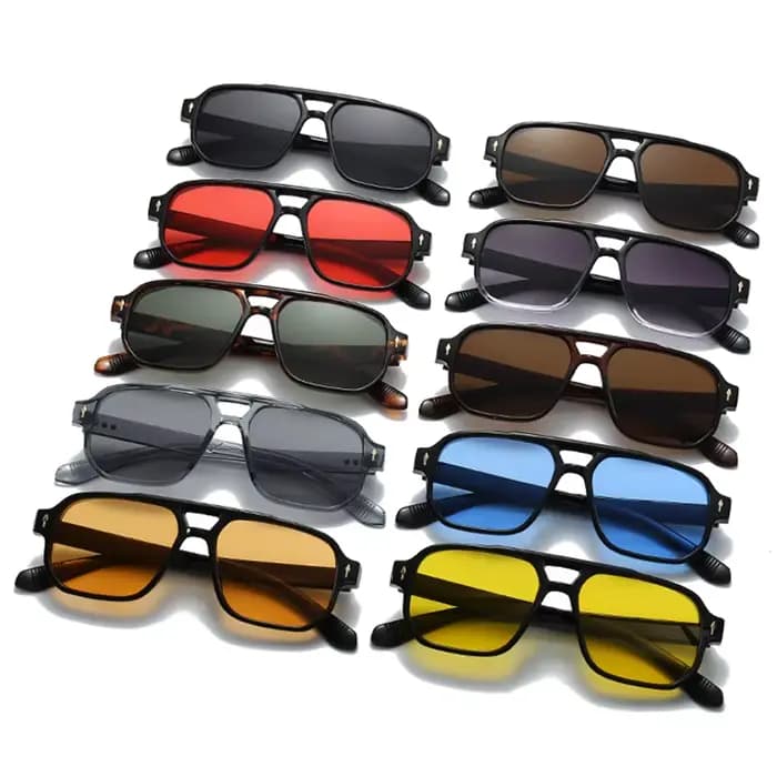 SO & EI Vintage Double ponts hommes lunettes de soleil carrées mode clair océan lentille lunettes fe
