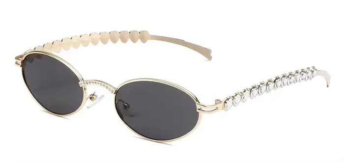 Femmes strass lunettes de soleil élégant ovale lunettes de soleil Vintage rond noir nuances hommes B