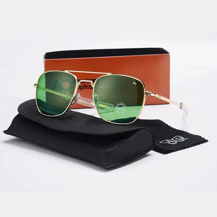 Lunettes de soleil pour homme, marque AO, design militaire américain, verres optiques en verre, lune