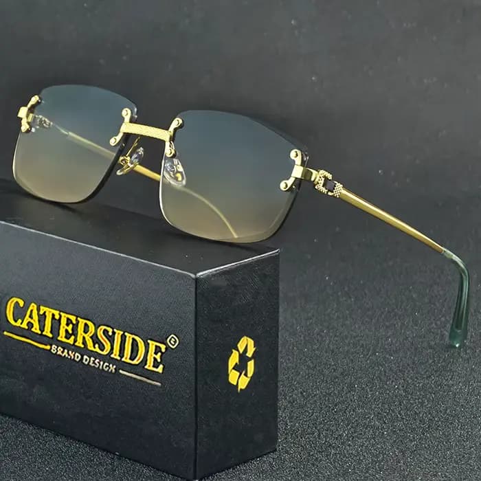 CATERSIDE-Lunettes de soleil carrées sans monture pour hommes et femmes, rétro, UV400, petit nickel