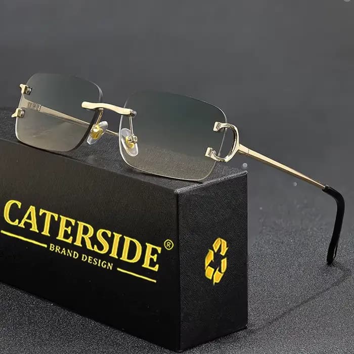 CATERSIDE lunettes de soleil rectangulaires hommes sans monture blanc cuivre petites lunettes de sol