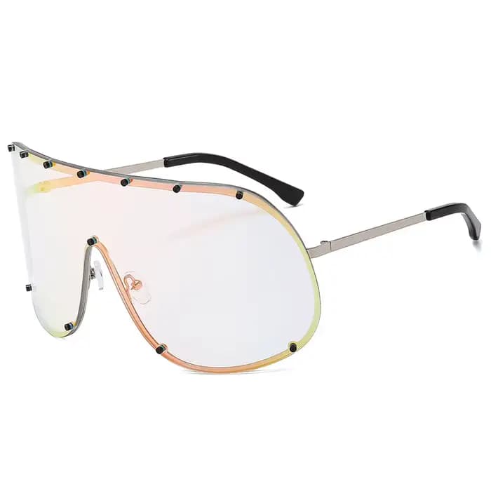 Lunettes de soleil surdimensionnées en métal sans bords, coupe-vent intégrées pour femmes, tendances