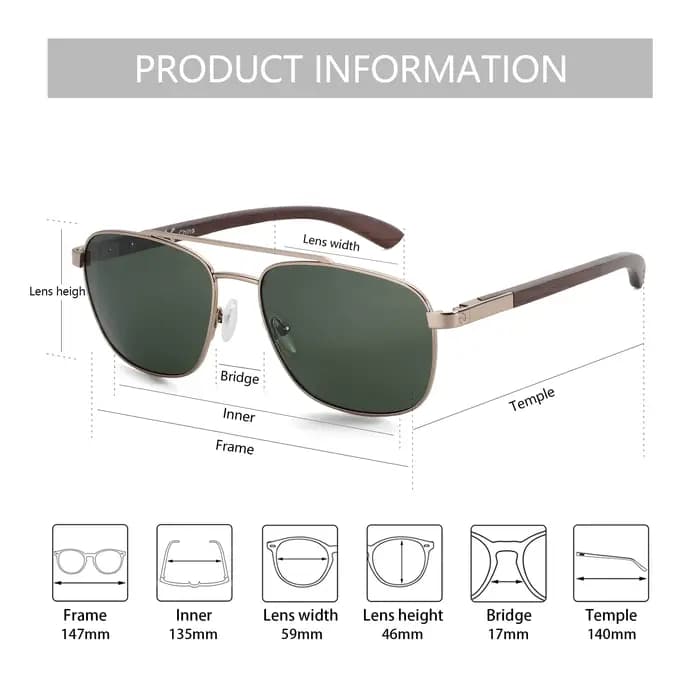 ZENOTTIC 2026 Lunettes de soleil polarisées en bois pour hommes, protection UV, pour activités de pl