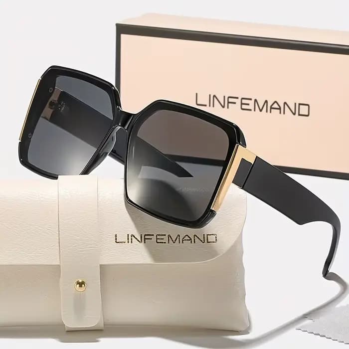 LINFEMAND mode grand cadre décoration lunettes pour femmes UV400 lunettes de soleil ensemble été dan
