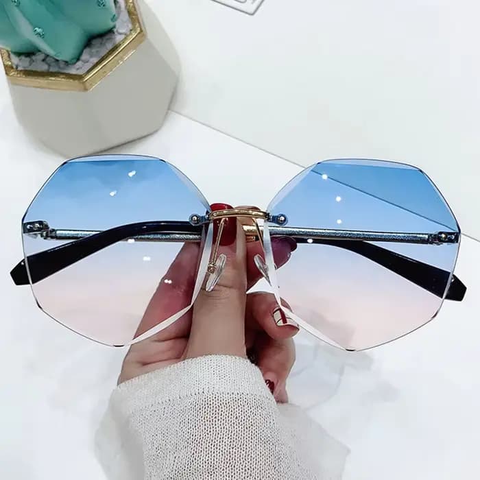 Lunettes de soleil octogonales sans bords pour femmes, rétro métalliques, Protection UV, nouvelle mo