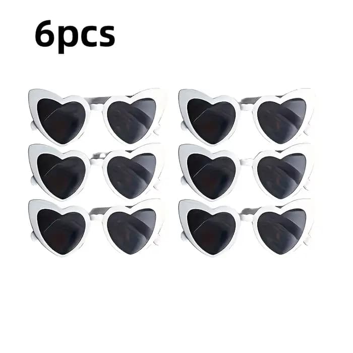 Lunettes unisexes blanches en forme de cœur avec verres noirs, design original brillant pour mariage