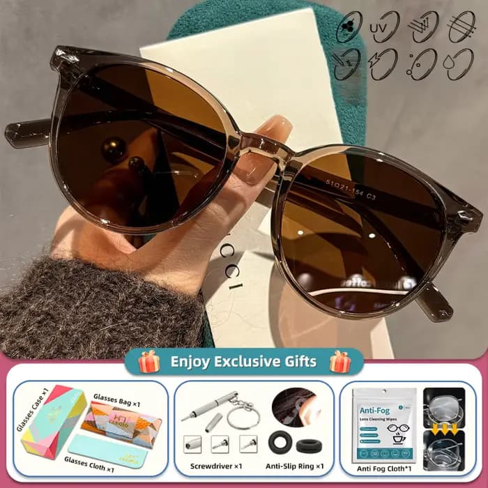 CLLOIO Lunettes de soleil rondes pour femmes, protection UV, lunettes de prescription colorées tenda
