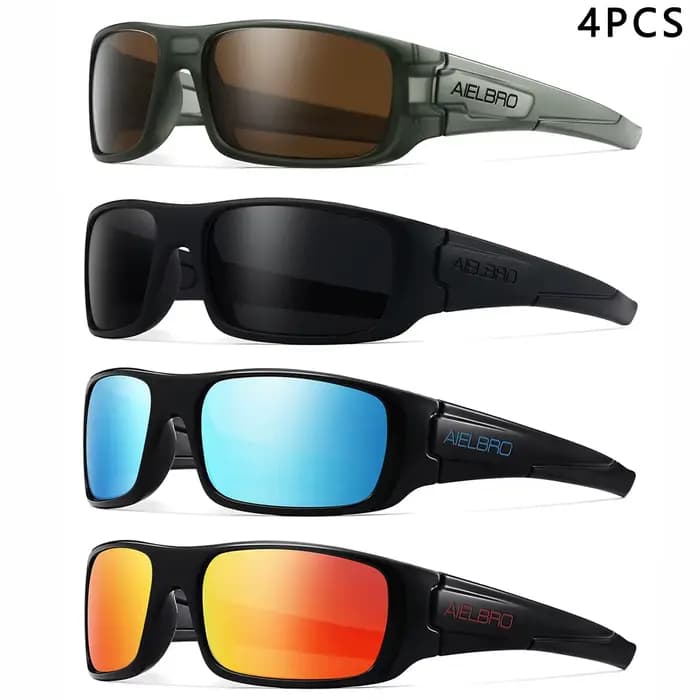 4 paires de lunettes de soleil – montures carrées unisexes avec verres UV400, parfaites pour la cond