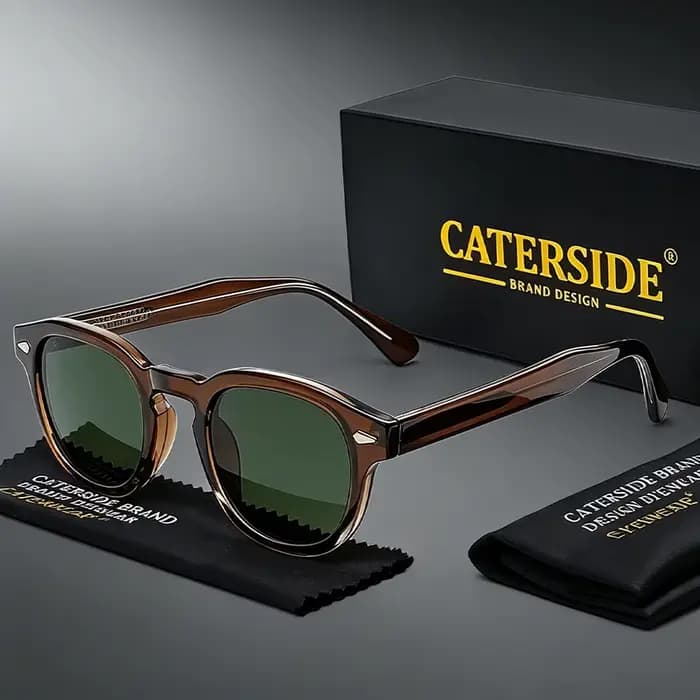 Lunettes de soleil rondes rétro CATERSIDE pour hommes, style punk, avec branches en acétate de propy