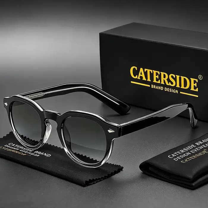 Lunettes de soleil rondes rétro CATERSIDE pour hommes, style punk, avec branches en acétate de propy