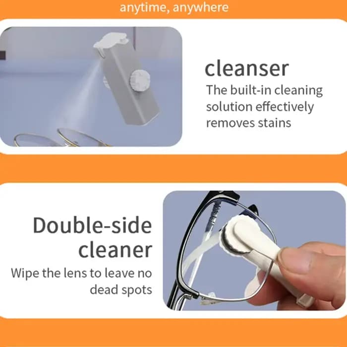 Kit de nettoyage de lunettes - Spray pour lentilles et chiffon en microfibre pour lunettes anti-lumi