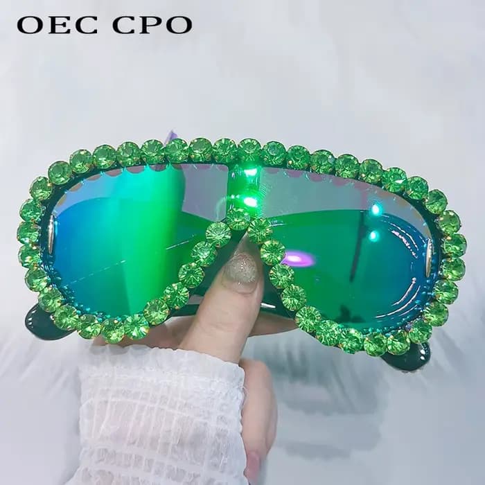 Diamants brillants Y2K lunettes de soleil femmes luxe surdimensionné une pièce lunettes de soleil lu