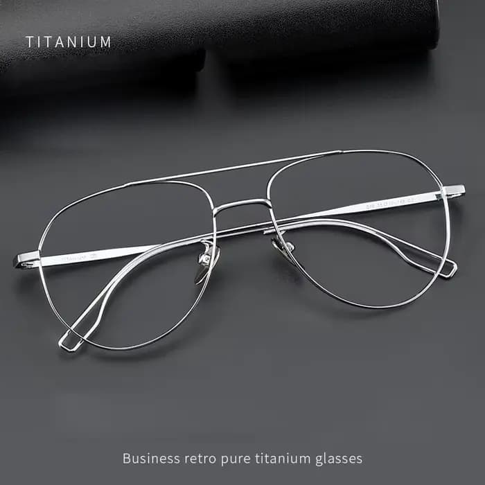 Mode rétro pilote Double pont lunettes Ultra léger pur titane lunettes optique montures de Prescript