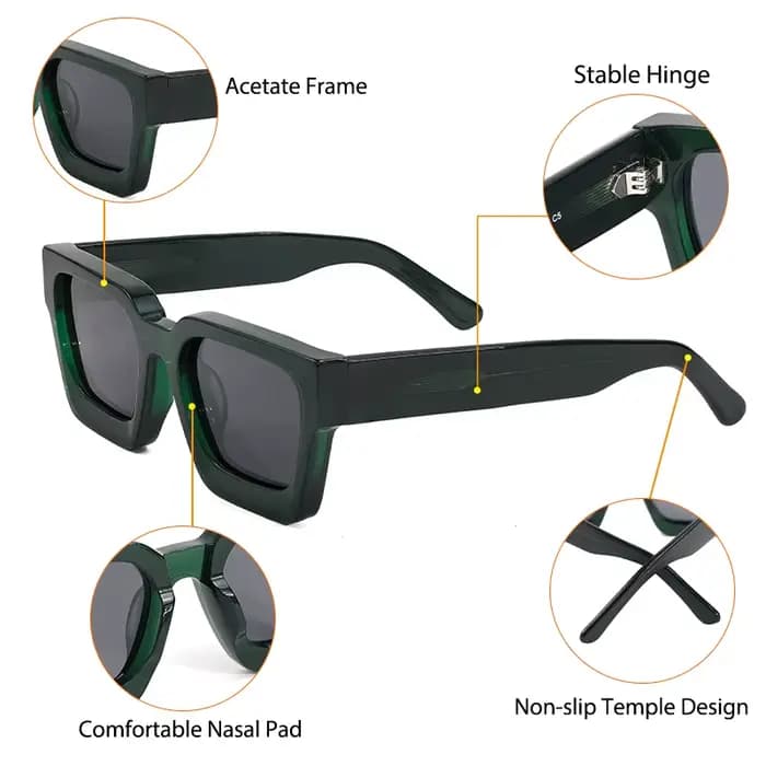 CATERSIDE – lunettes de soleil carrées polarisées rétro pour hommes et femmes, monture en acétate de