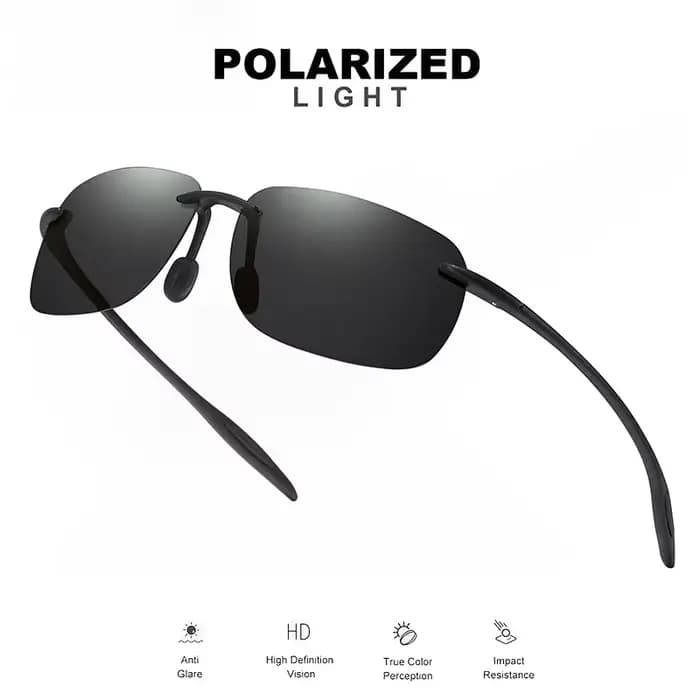 Lunettes de soleil polarisées sans cadre TR90 ultra légères 11 g – Coupe flexible et confortable, fo