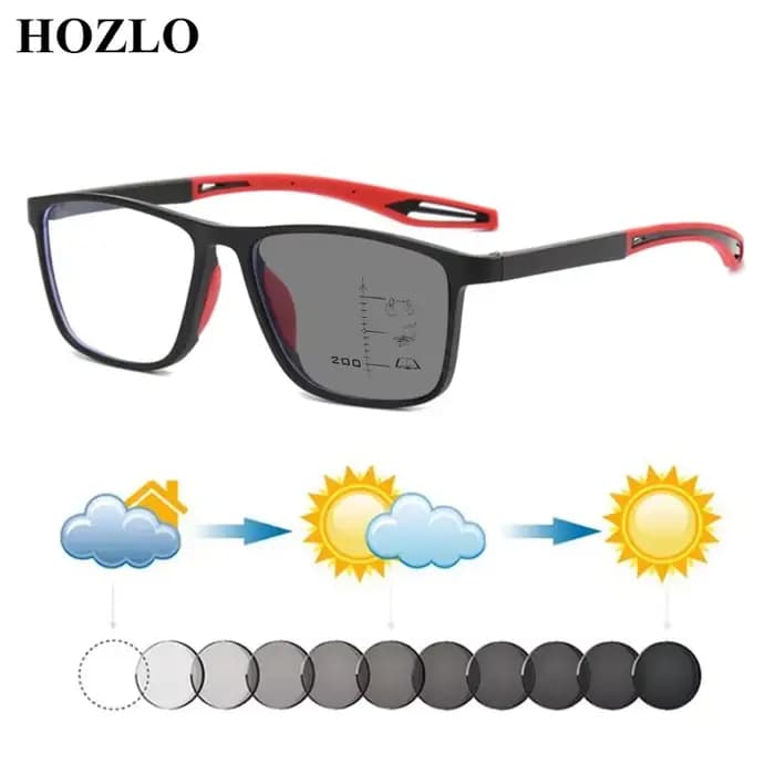 Gel de silice + PC hommes Sport photochromique progressif multifocale lecture lunettes de soleil mâl