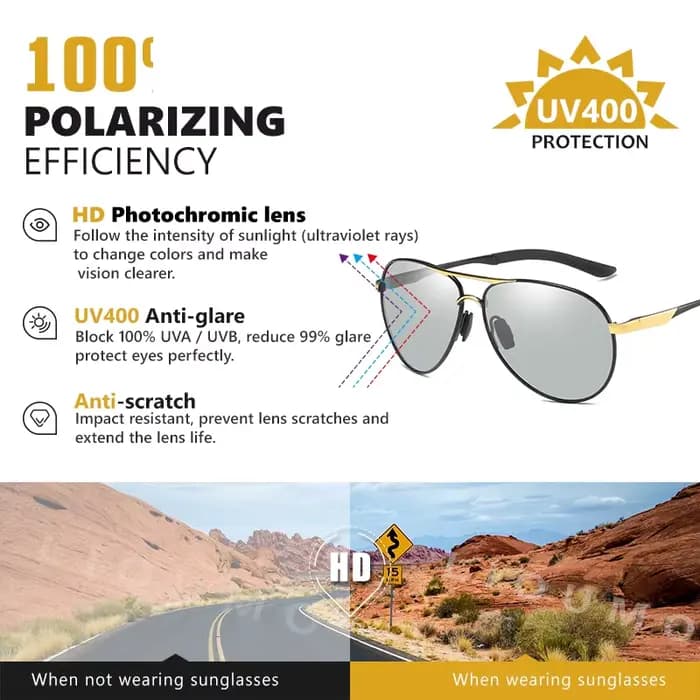 LIvissed MO Pilot-Lunettes de soleil polarisées photochromiques pour hommes et femmes, lunettes de c