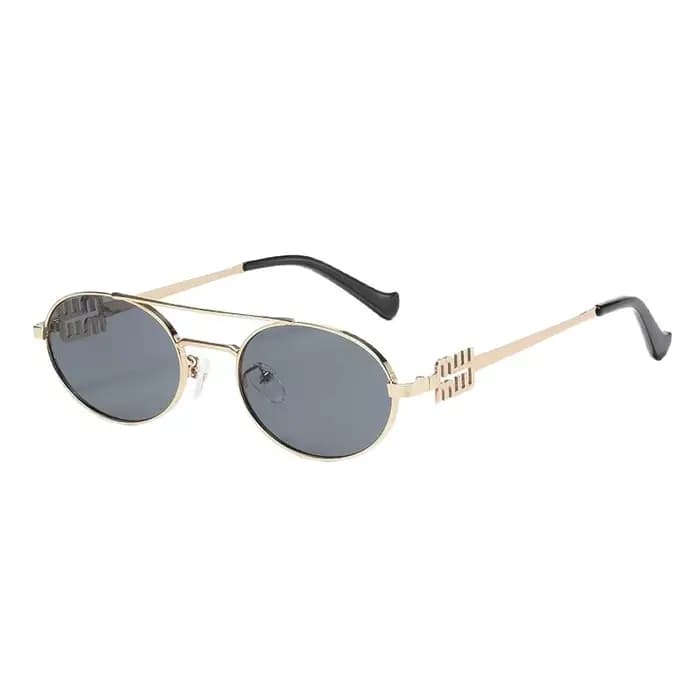 Lunettes de soleil rétro en métal à monture ovale double pont avec protection UV