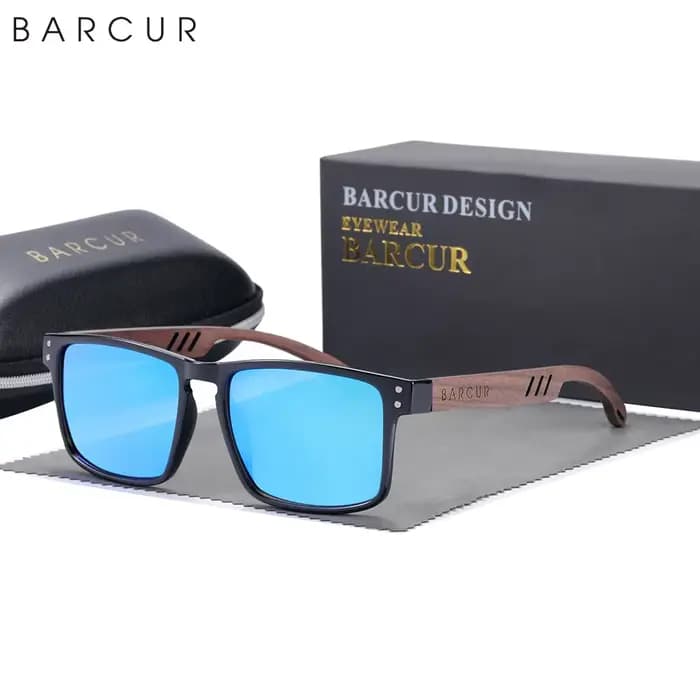 BARCUR-Lunettes de soleil polarisées en bois naturel pour hommes, design original, lunettes de solei
